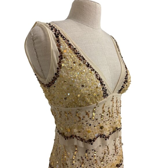 Basix II Gold Sequin Beaded Sleeveless Cocktail Dress Burlesque Style 4P - Picture 5 of 11